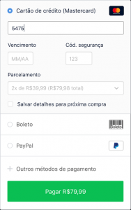 Exemplo de tela para informar dados do cartão de crédito